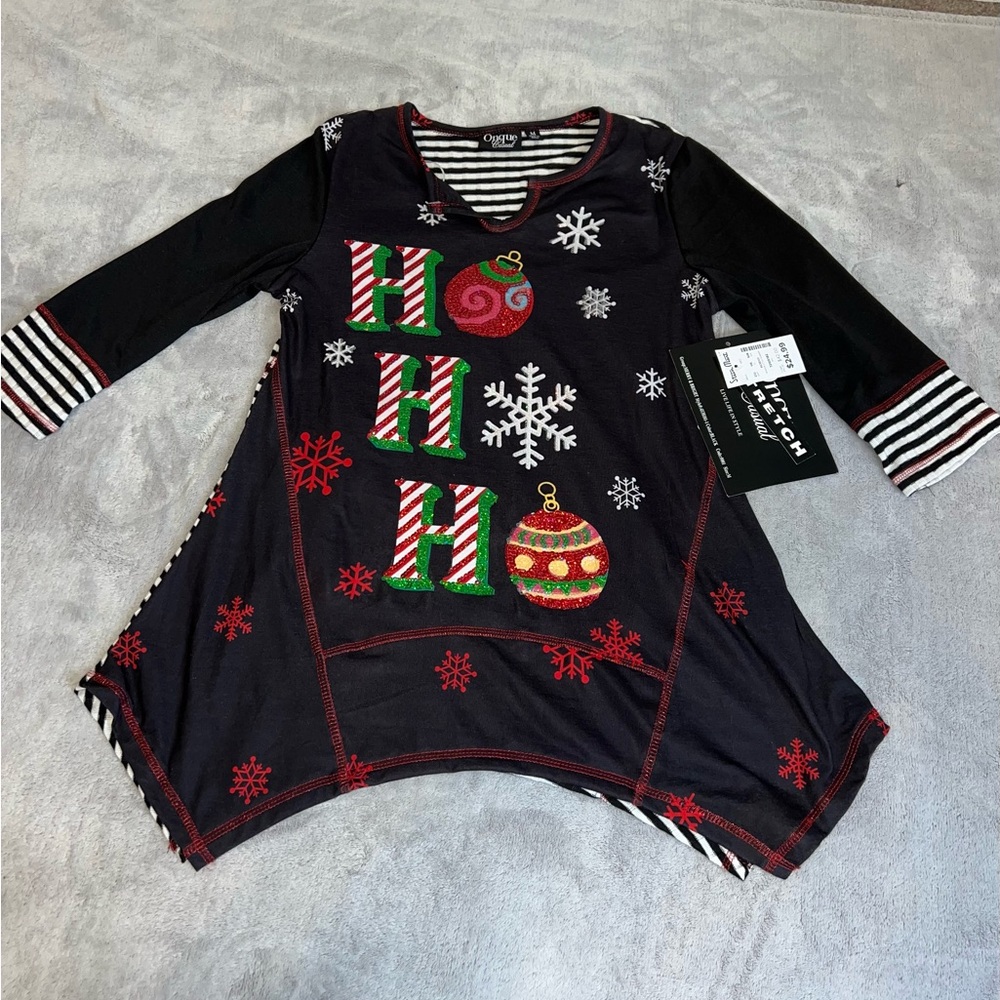 Festive Black Holiday Tunic with Red and Green Accents